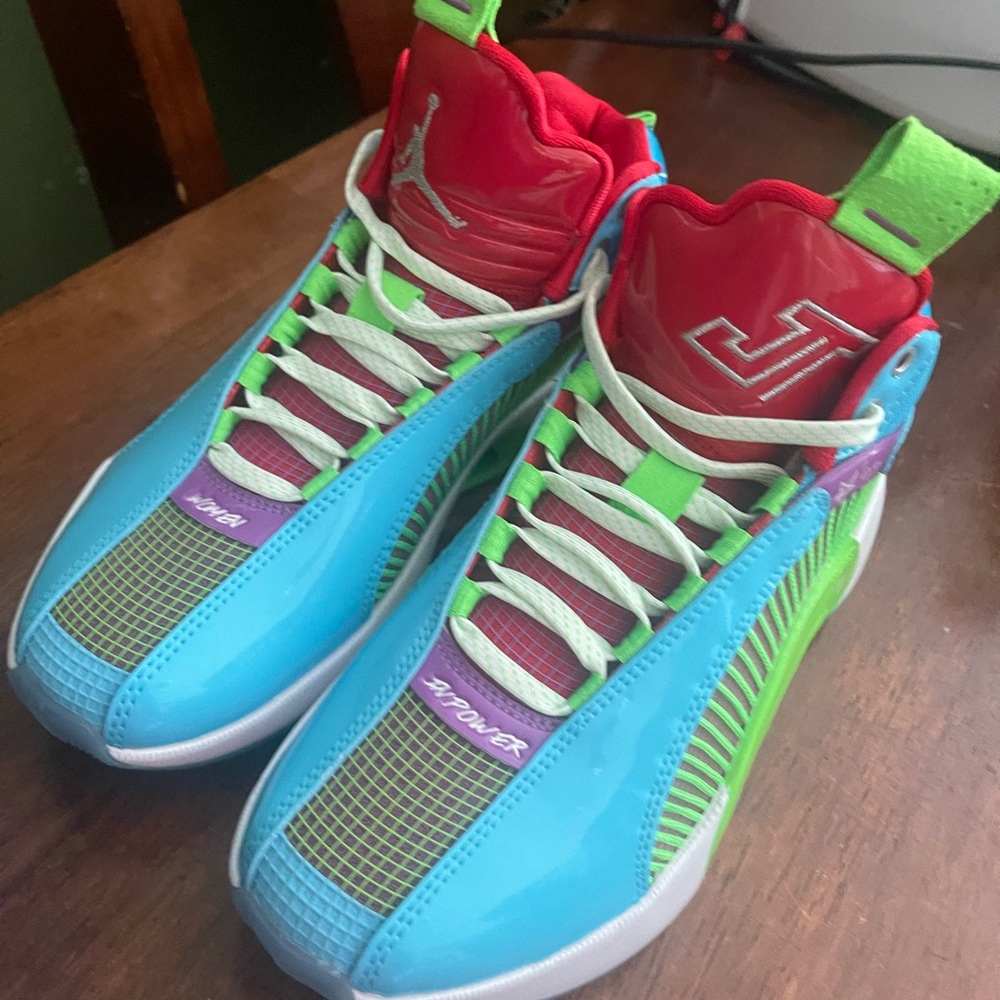 Blue and Red High-Top Sneakers with Mesh Design